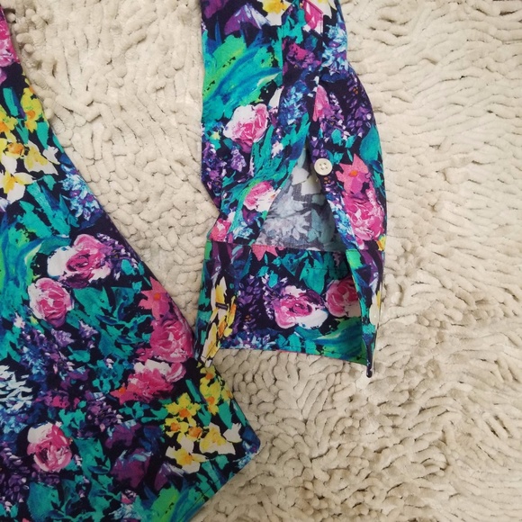 Men Floral Slim Fit Button Down Long Sleeve Top - Picture 2 of 4